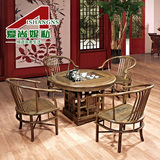 爱尚妮私 红木家具非洲鸡翅木茶台茶桌椅组合茶 古典红木茶桌圆形