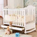 漆游戏床带抽屉月亮船摇篮婴儿床实木多功能白色儿童床宝宝床环保