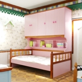 地中海儿童实木衣柜床 女孩套房粉色公主床 1.2米多功能子母床