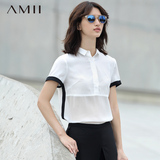 Amii品牌女装旗舰店夏季透视上衣夏天中长款大码短袖衬衫女士衬衣