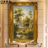 手绘油画风景 山水有框画 玄关卧室客厅竖画订制 古典风景画25