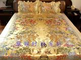 婚庆风景百子图提花织锦丝绸缎床单 单件床盖三件套床上用品特价