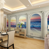 3d立体罗马柱风景大型壁画地中海海景墙纸客厅沙发电视背景墙壁纸