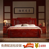 现代中式实木床1.8米橡木床1.5米雕花气压高箱储物床双人床胡桃色