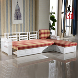 中式白色实木沙发床特价客厅沙发组合家具多功能橡木转角布艺沙发