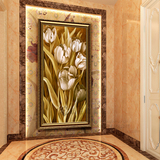 手绘油画 欧式单幅竖版花卉挂画走廊壁画玄关客厅装饰画百花争艳