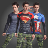 漫威超级英雄蝙蝠侠美国队长超人紧身衣健身服 男运动修身长袖T恤