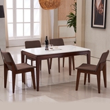 北欧大理石餐桌 宜家简约小户型饭桌长方形白蜡木实木餐桌椅组合