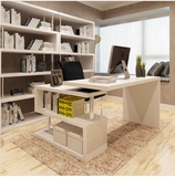 360度旋转电脑桌简约时尚书桌书架组合仿烤漆办公桌台式桌写字台