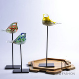 现代简约时尚彩色玻璃小鸟工艺品摆件 客厅样板房铁艺玄关装饰品