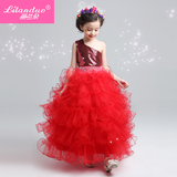 儿童礼服女童公主裙蓬蓬裙红色长款长裙长款花童礼服裙主持人钢琴