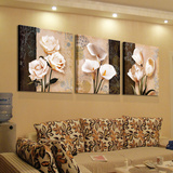 现代客厅装饰画无框画布纹膜框画沙发背景画卧室挂画三联画百合花
