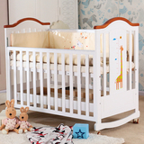 婴儿床实木多功能白色儿童床宝宝床环保漆游戏床带抽屉月亮船摇篮