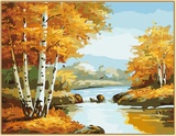 数字油画diy包邮特价客厅自然风景美景情侣手绘画 金色秋季40*50
