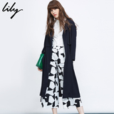 Lily2016春新款女装欧美修身纯色腰带中长款风衣116130C1204