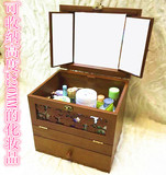 有盖带镜子木质护肤品化妆箱实木制桌面大号梳妆台化妆品收纳盒