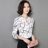 E CCDD GIRDEAR P衬衫女春装新款2016韩版长袖大码雪纺衫衬衣显瘦