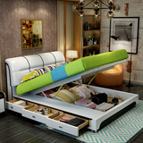 皮艺床1.5米真皮床1.8米 双人床先到简约小户型 婚床储物带抽屉