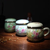 红鑫彩绘茶杯马克杯陶瓷带盖过滤泡茶杯景德镇青瓷办公杯绿茶杯子