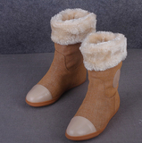 外贸单女鞋 真皮尾货靴子 简约保暖防滑牛皮中筒平底雪地靴
