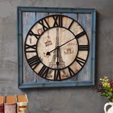 大号方形欧式田园复古壁钟表创意家居客厅 美式装饰低音木质挂钟