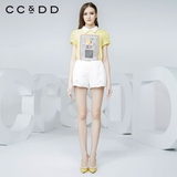 CCDD2016夏装专柜正品新款女 水果方格印花短袖衬衫 薄纱雪纺上衣