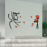 创意女人玫瑰花3d亚克力立体墙贴装饰欧式沙发婚房客厅电视背景纸