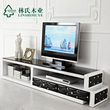林氏木业可伸缩电视柜钢化玻璃 黑白色不锈钢地柜矮柜家具Y-TV212