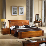 实木家具 胡桃木双人床 全实木气压储物床 现代中式1.8米婚床包邮