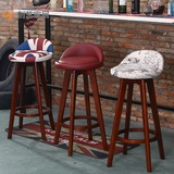 创艺实木酒吧椅创意高椅欧式吧台椅子木前台时尚吧凳简约高脚凳子