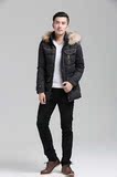 2016冬季羽绒服欧美男中长款正品加厚大毛领新款修身韩版男装外套