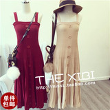 包邮！THE XIBI2016韩国东大门吊带长裙大摆针织连衣裙