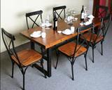 美式乡村风格家具铁艺复古做旧餐桌子实木咖啡桌椅子餐厅桌椅组合