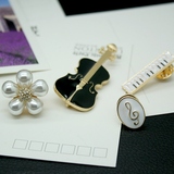 时尚钢琴小提琴珍珠花朵音符黑白珐琅彩四件组合胸针胸花领针女