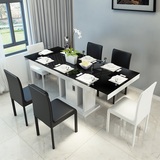 简约餐桌长方形家用可伸缩餐桌椅组合客厅小户型折叠玻璃餐桌储物