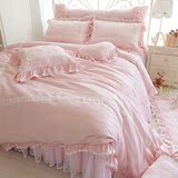 韩式公主风蕾丝床裙式四件套夏季韩国纯粉色结婚庆床上用品1.8m床