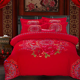 全棉加厚磨毛婚庆四件套大红结婚纯棉床上用品中国风被套床单