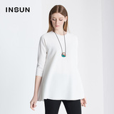 INSUN恩裳2016春夏装新款 简约白色短袖套头针织衫女[B3]96306085