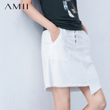 #Amii[极简主义]2016夏排扣不对称大码修身棉牛仔短裙百搭半身裙
