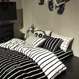 热卖黑白条纹四件套简约纯棉1.5米1.8米个性床上用品四件套男士床