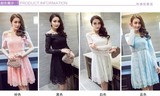 韩语琳空间2016春装女新款韩版性感一字领露肩蕾丝连衣裙公主礼服