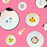 包邮 可爱创意儿童小孩饭碗汤碗 手绘小动物釉下彩陶瓷碗盘勺子