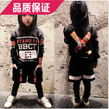 春款韩版男童套装黑色连帽套头3字母5印花6卫衣裤子潮范套装7岁