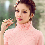 2016韩版新款夏季女装大码加厚针织蕾丝花边修身显瘦打底毛衣实拍