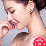 韩式新娘红色耳环饰品首饰无耳洞耳夹长款结婚耳饰耳坠晚礼服配饰
