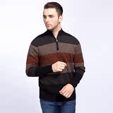 金利来男士羊毛半高领套头毛衣时尚条纹保暖衫2014新款ML919014