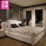 艺曼世嘉简约现代韩式真皮床双人床软床皮艺床大床1.8米1.5米婚床