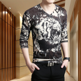 2015秋季虎头3D印花男士青年长袖T恤韩版修身大码针织棉打底衫