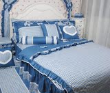 地中海蓝色田园纯棉四件套床上用品床品四件套床罩式订做床品