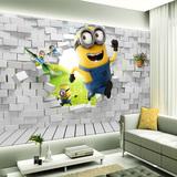3D卡通动漫砖墙小黄人无缝客厅卧室儿童房壁画绿色环保墙纸无缝布